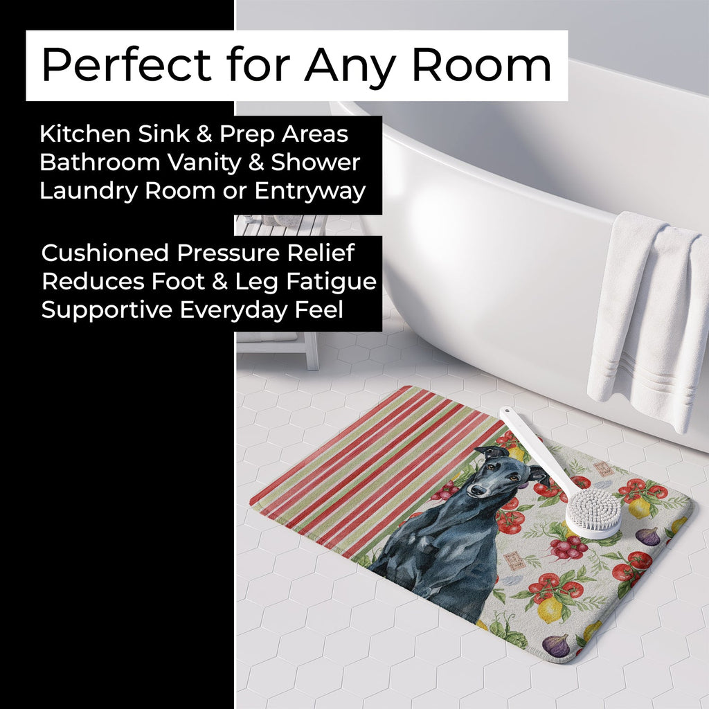 Black Greyhound Vegetables Memory Foam Kitchen Mat Machine Washable Anti-Fatigue Cushion Comfort Bath or Kitchen Rug