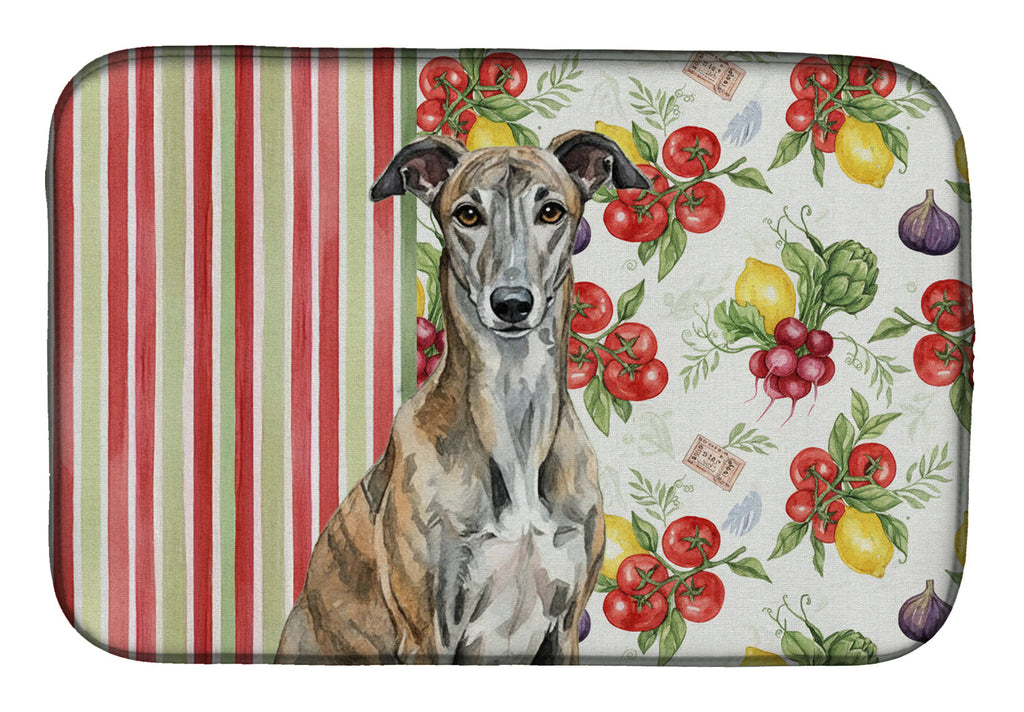 Brindle Greyhound Vegetables Dish Drying Mat Absorbent Dish Drying Mat Pad for Kitchen Counter Dish Drainer Mat for Countertop, 14 x 21", Multicolor