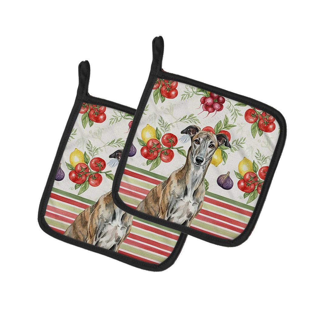 Brindle Greyhound Vegetables Pot Holder Set of 2 Heat Resistant Quilted Hot Pads 7.5 x 7.5 Inch, Insulated Kitchen Trivets for Cooking & Baking