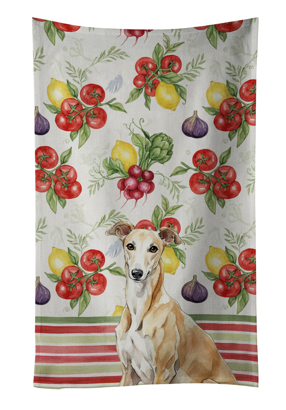 Fawn Greyhound Vegetables Kitchen Towel Velour Plush Front and Cotton Loop Back Machine Washable