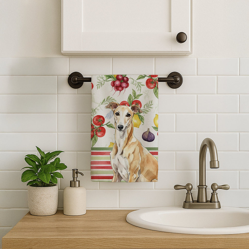 Fawn Greyhound Vegetables Kitchen Towel Velour Plush Front and Cotton Loop Back Machine Washable