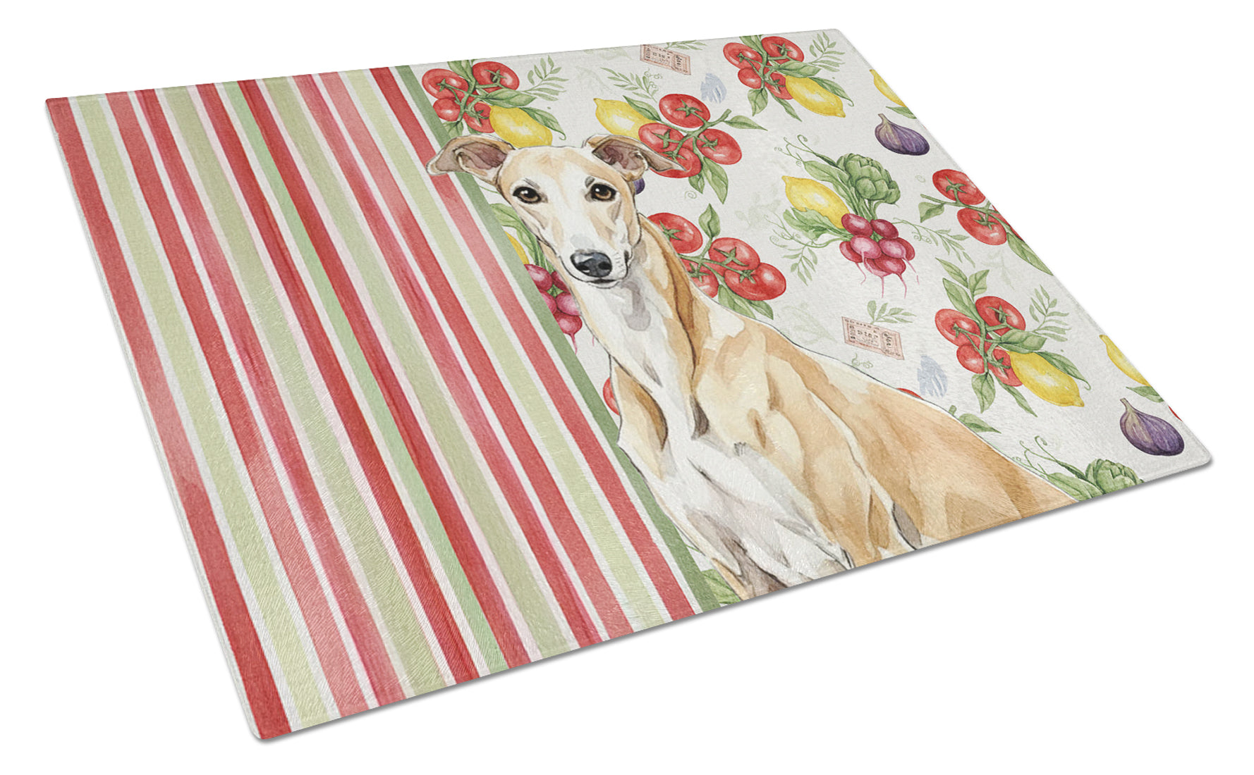 Fawn Greyhound Vegetables Cutting Board Tempered Glass Kitchen Cutting Surface, Heat Resistant Chopping, Non-Slip Feet, Food Prep & Serving