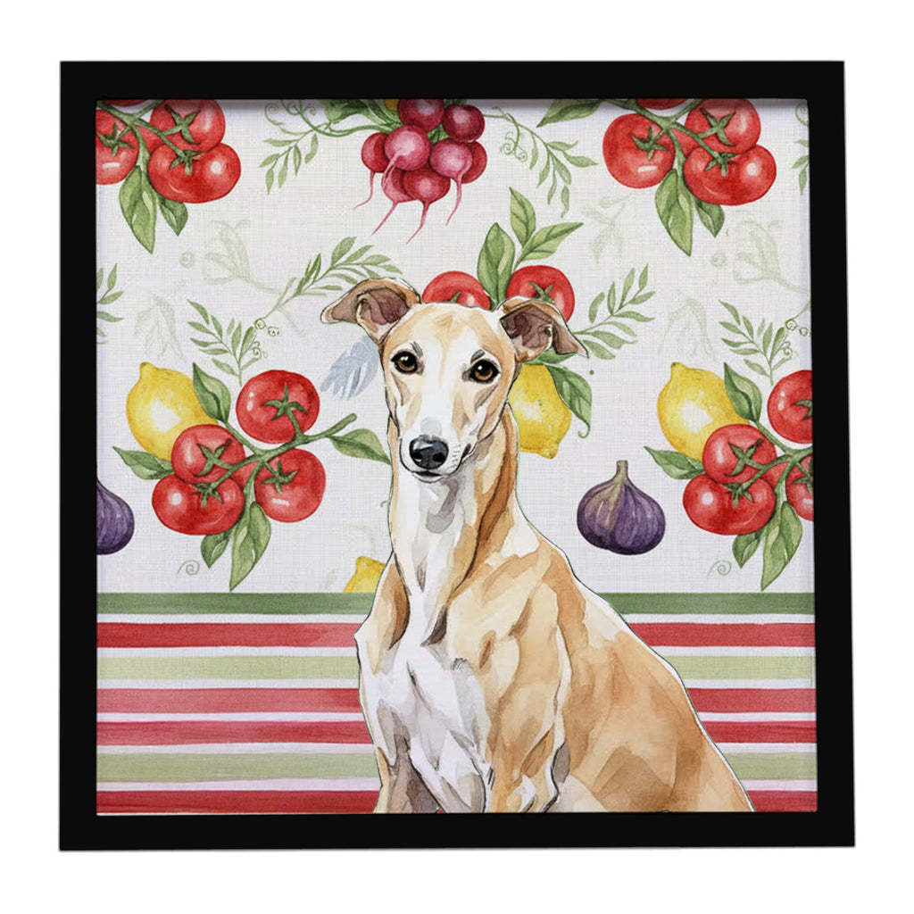 Fawn Greyhound Vegetables Framed Metal Print Bathroom, Kitchen, Office, Home Decor Wall Art Ready to Hang, Square, 8X8
