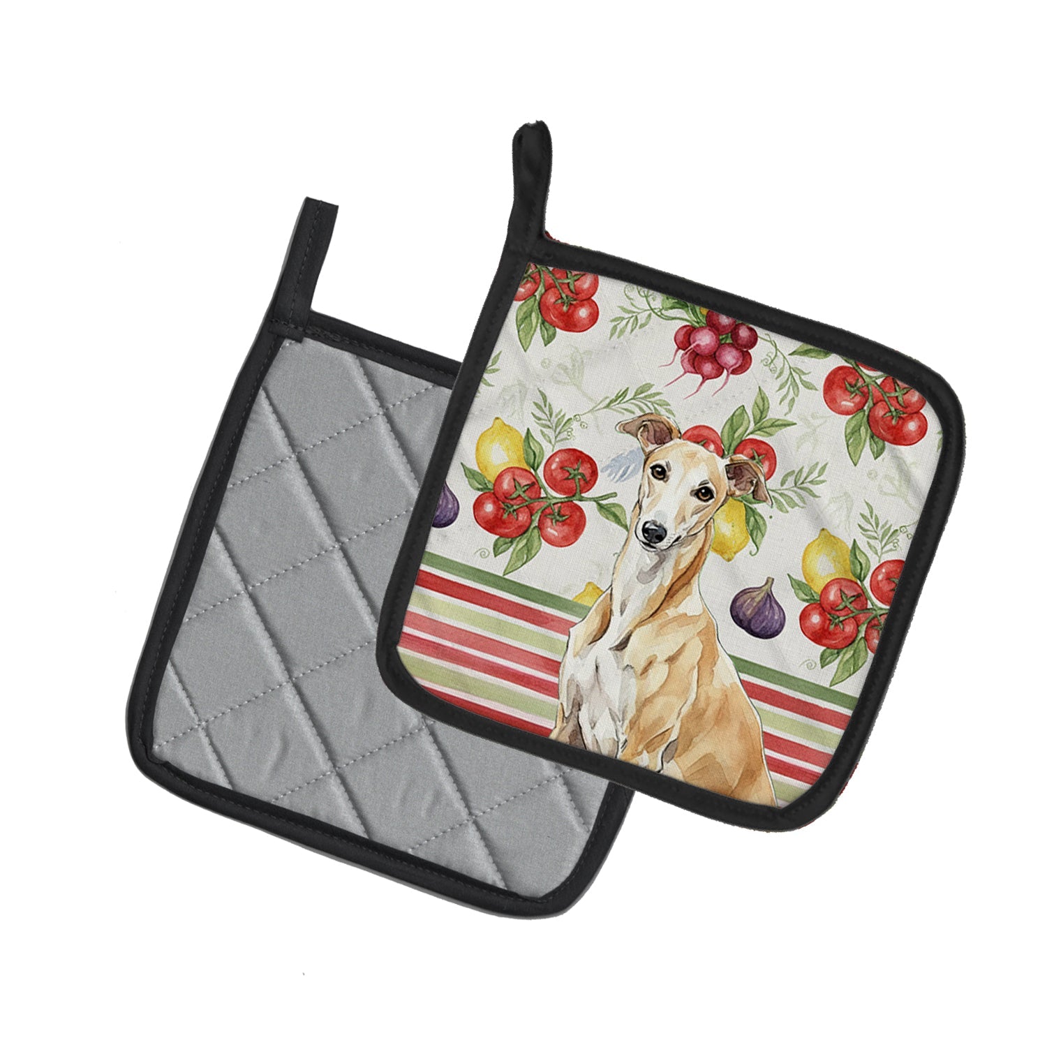 Fawn Greyhound Vegetables Pot Holder Set of 2 Heat Resistant Quilted Hot Pads 7.5 x 7.5 Inch, Insulated Kitchen Trivets for Cooking & Baking