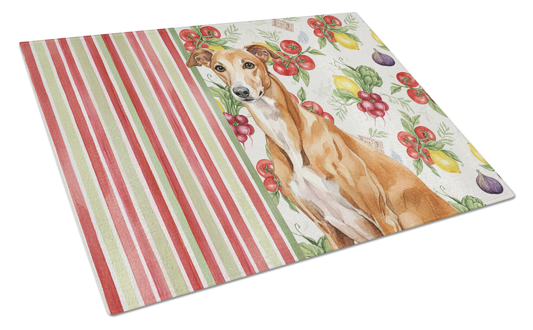 Red Greyhound Vegetables Cutting Board Tempered Glass Kitchen Cutting Surface, Heat Resistant Chopping, Non-Slip Feet, Food Prep & Serving