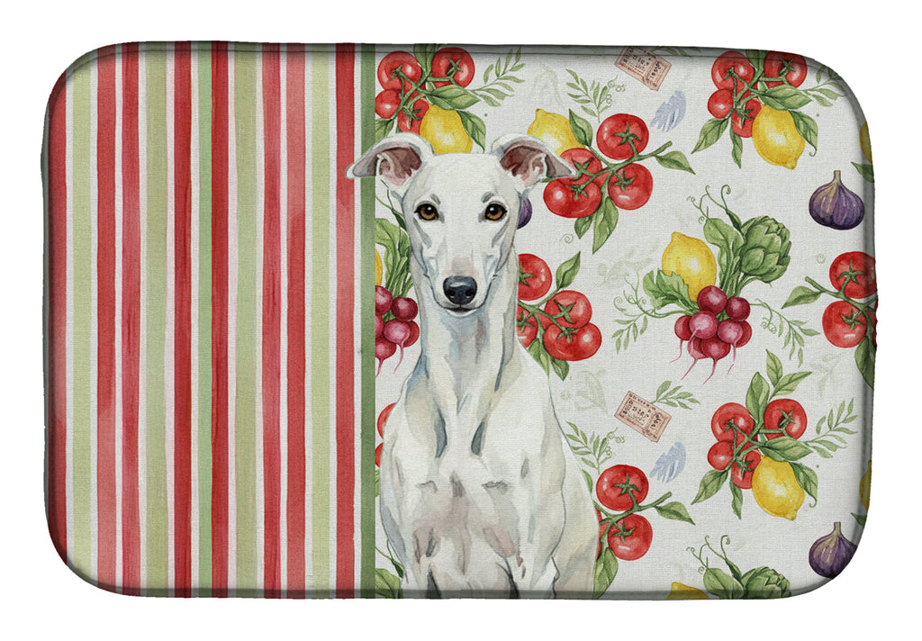 White Greyhound Vegetables Dish Drying Mat Absorbent Dish Drying Mat Pad for Kitchen Counter Dish Drainer Mat for Countertop, 14 x 21", Multicolor