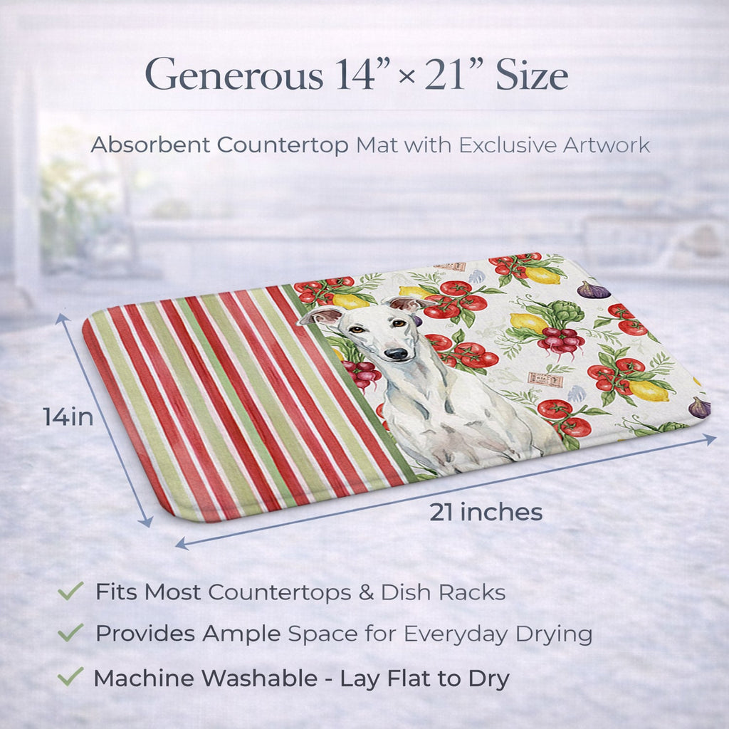 White Greyhound Vegetables Dish Drying Mat Absorbent Dish Drying Mat Pad for Kitchen Counter Dish Drainer Mat for Countertop, 14 x 21", Multicolor