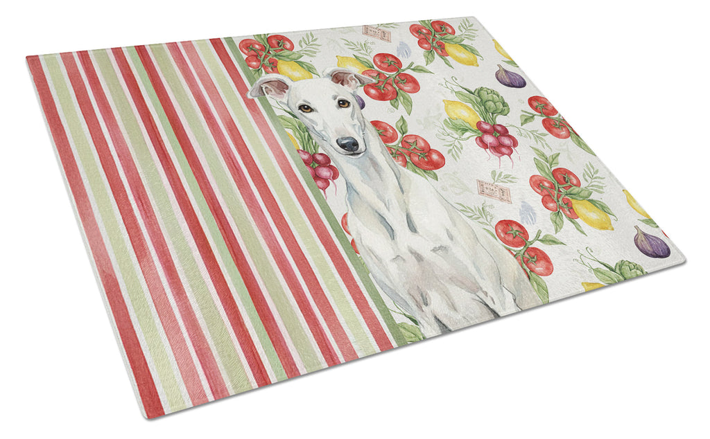 White Greyhound Vegetables Cutting Board Tempered Glass Kitchen Cutting Surface, Heat Resistant Chopping, Non-Slip Feet, Food Prep & Serving