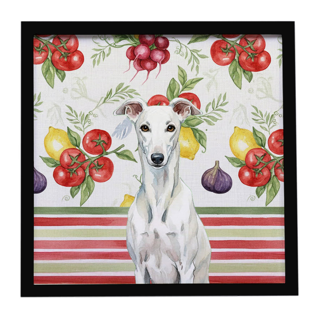 White Greyhound Vegetables Framed Metal Print Bathroom, Kitchen, Office, Home Decor Wall Art Ready to Hang, Square, 8X8