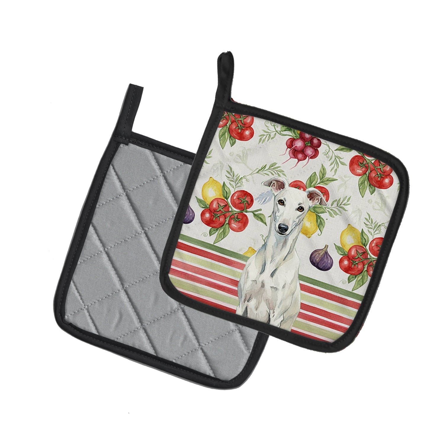 White Greyhound Vegetables Pot Holder Set of 2 Heat Resistant Quilted Hot Pads 7.5 x 7.5 Inch, Insulated Kitchen Trivets for Cooking & Baking