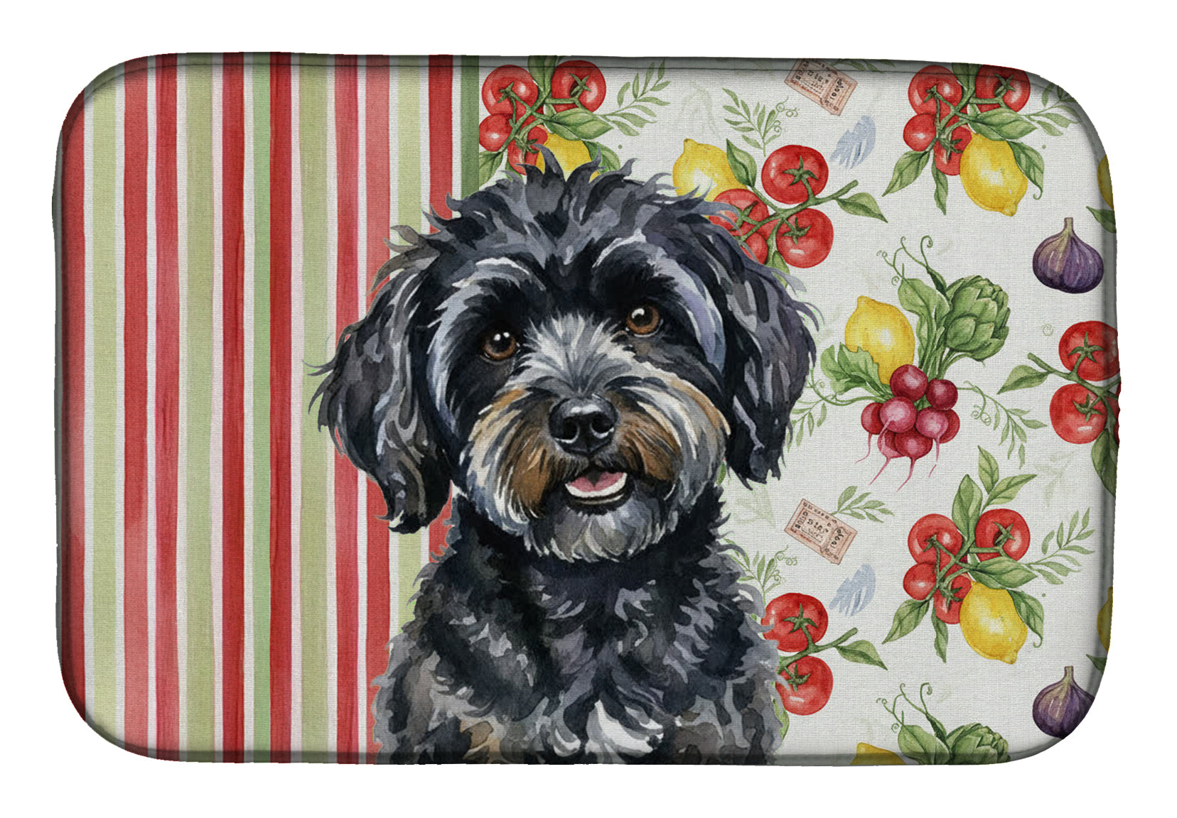 Black Havanese Vegetables Dish Drying Mat Absorbent Dish Drying Mat Pad for Kitchen Counter Dish Drainer Mat for Countertop, 14 x 21", Multicolor
