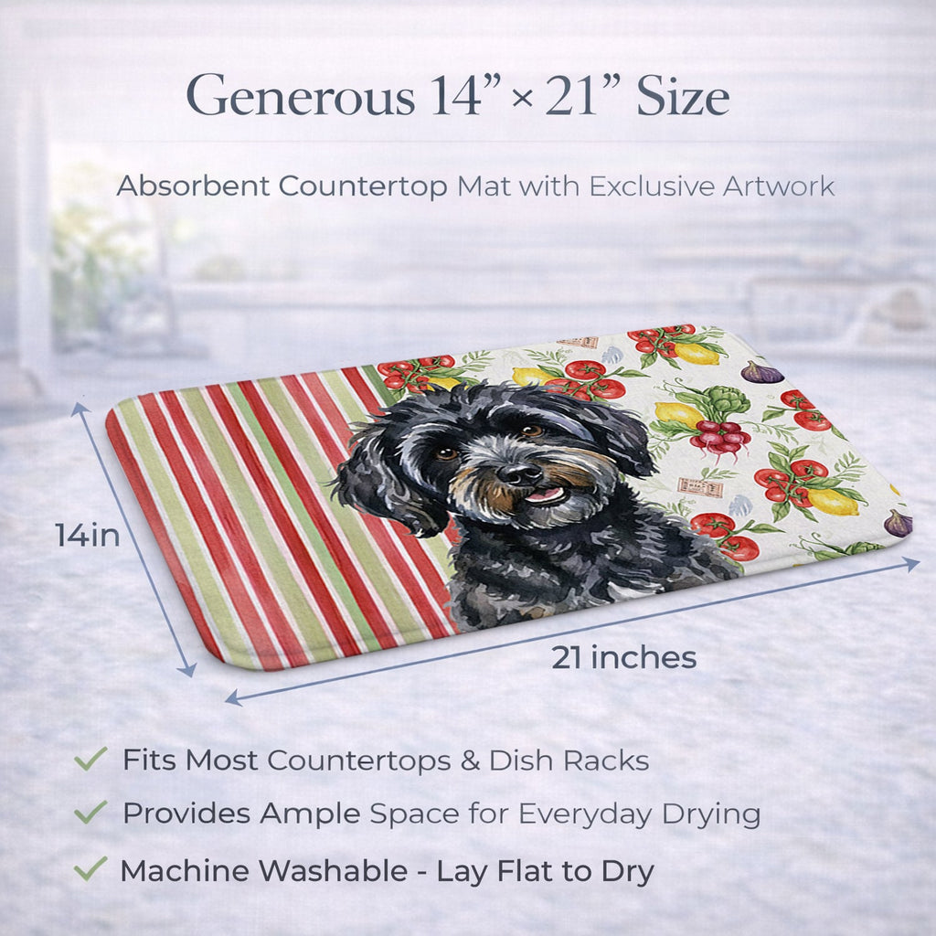 Black Havanese Vegetables Dish Drying Mat Absorbent Dish Drying Mat Pad for Kitchen Counter Dish Drainer Mat for Countertop, 14 x 21", Multicolor