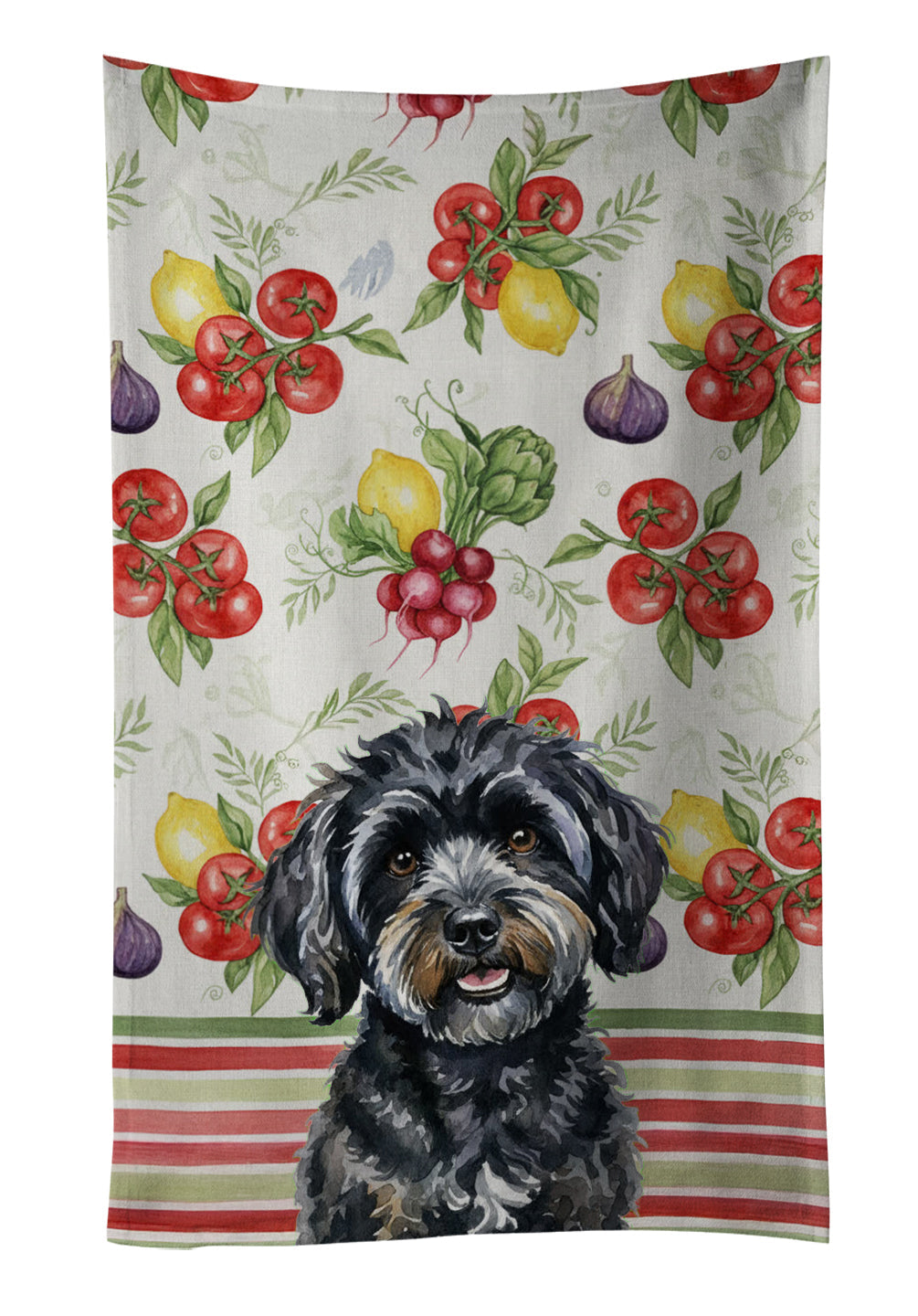 Black Havanese Vegetables Kitchen Towel Velour Plush Front and Cotton Loop Back Machine Washable