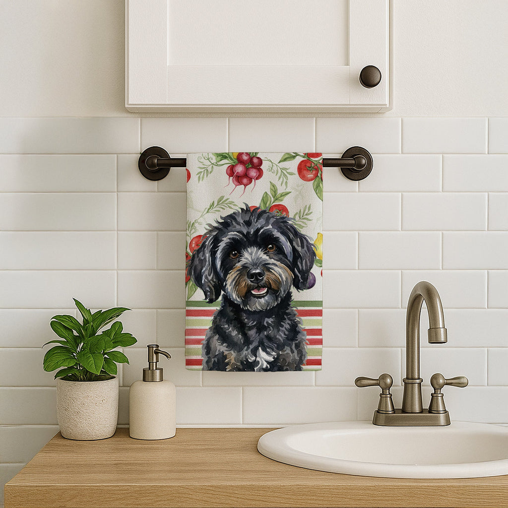 Black Havanese Vegetables Kitchen Towel Velour Plush Front and Cotton Loop Back Machine Washable