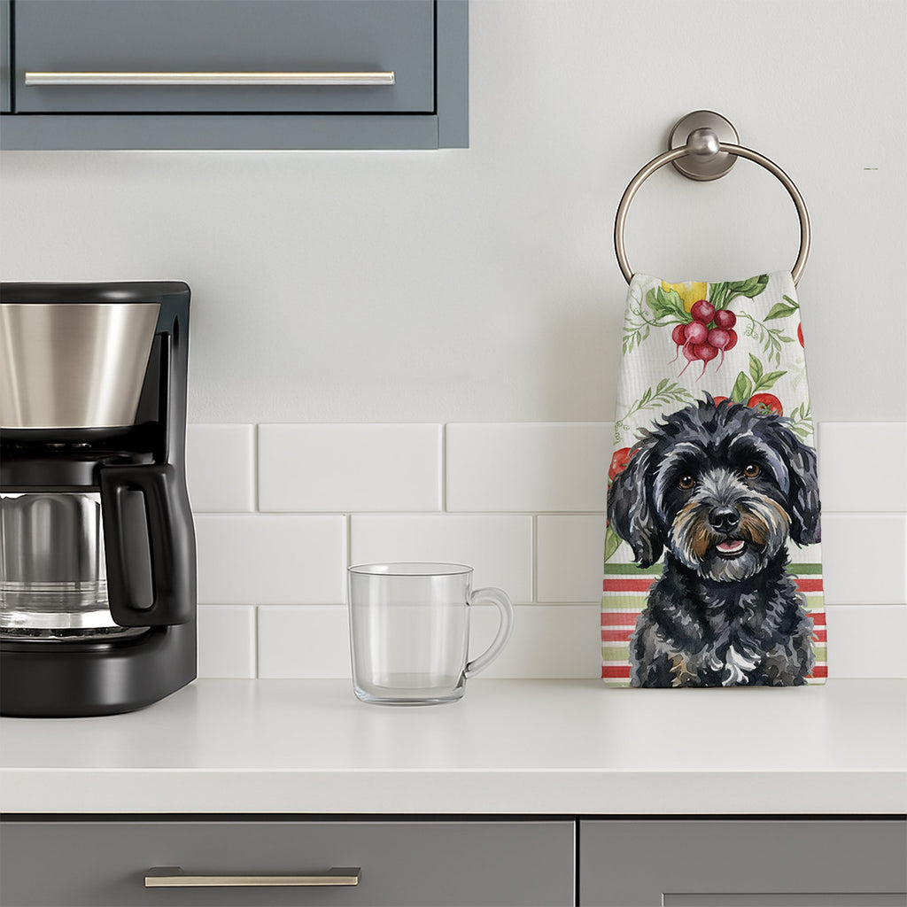 Black Havanese Vegetables Kitchen Towel Velour Plush Front and Cotton Loop Back Machine Washable