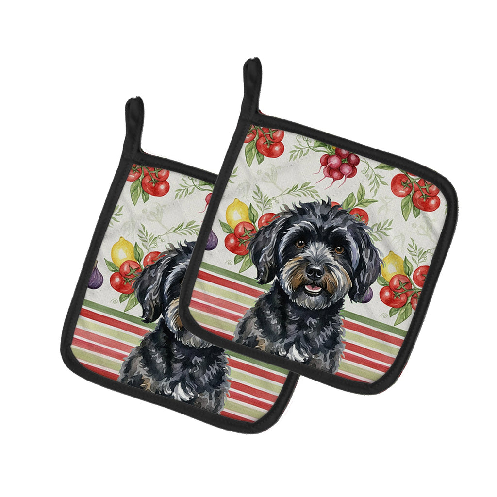 Black Havanese Vegetables Pot Holder Set of 2 Heat Resistant Quilted Hot Pads 7.5 x 7.5 Inch, Insulated Kitchen Trivets for Cooking & Baking