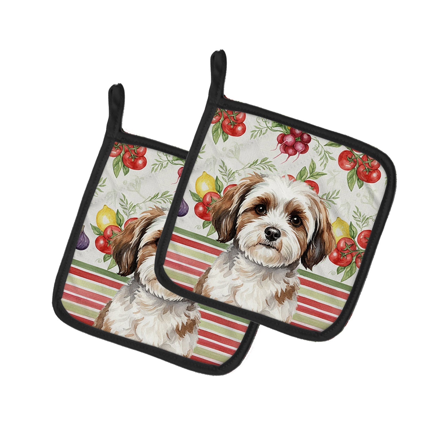 Parti-color Havanese Vegetables Pot Holder Set of 2 Heat Resistant Quilted Hot Pads 7.5 x 7.5 Inch, Insulated Kitchen Trivets for Cooking & Baking