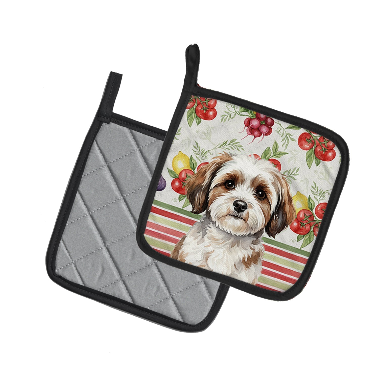 Parti-color Havanese Vegetables Pot Holder Set of 2 Heat Resistant Quilted Hot Pads 7.5 x 7.5 Inch, Insulated Kitchen Trivets for Cooking & Baking