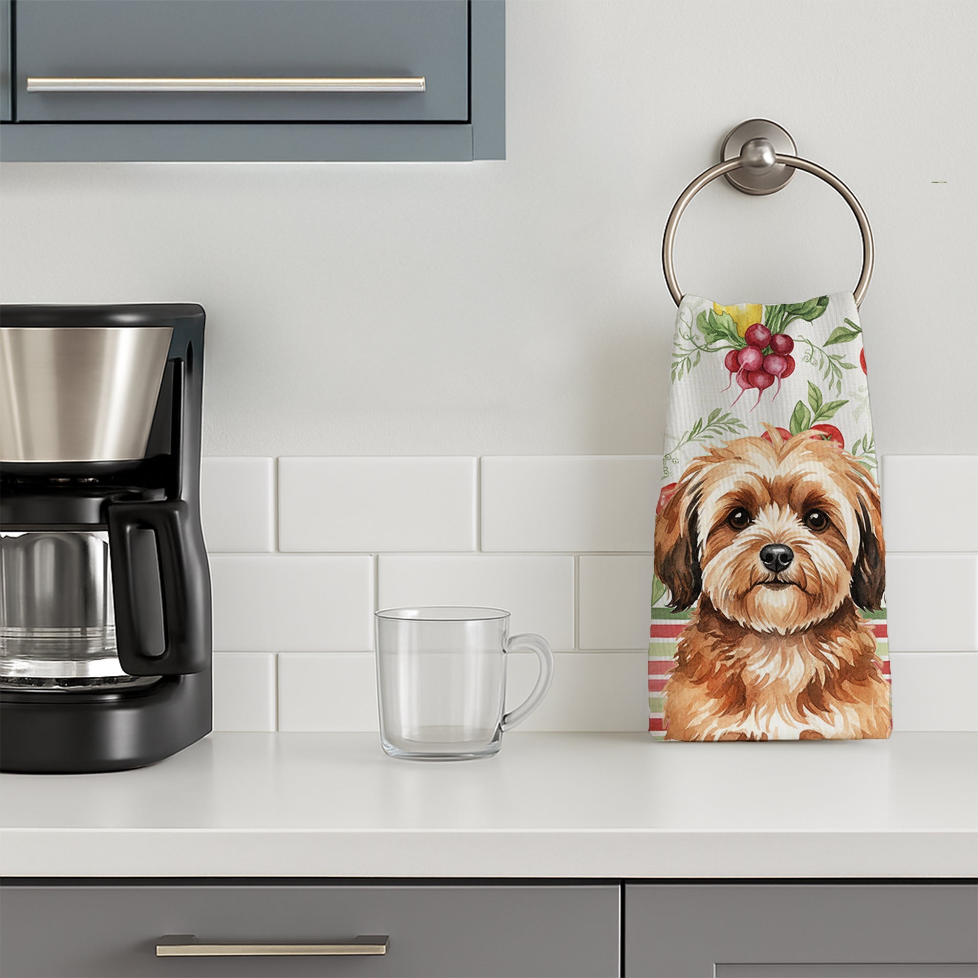 Sable Havanese Vegetables Kitchen Towel Velour Plush Front and Cotton Loop Back Machine Washable