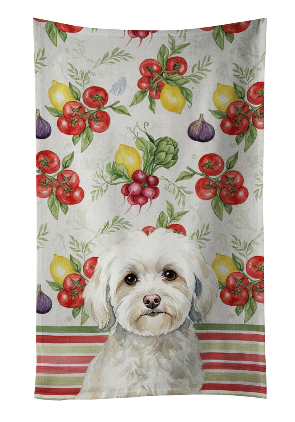 White Havanese Vegetables Kitchen Towel Velour Plush Front and Cotton Loop Back Machine Washable