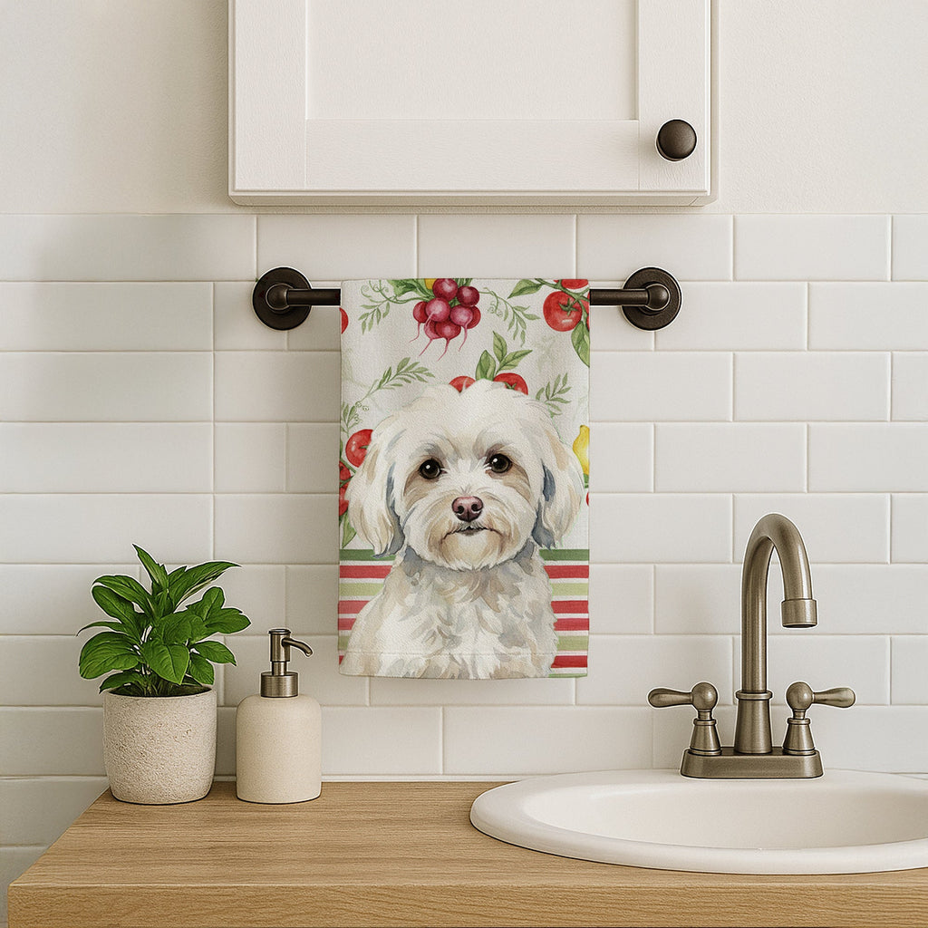 White Havanese Vegetables Kitchen Towel Velour Plush Front and Cotton Loop Back Machine Washable