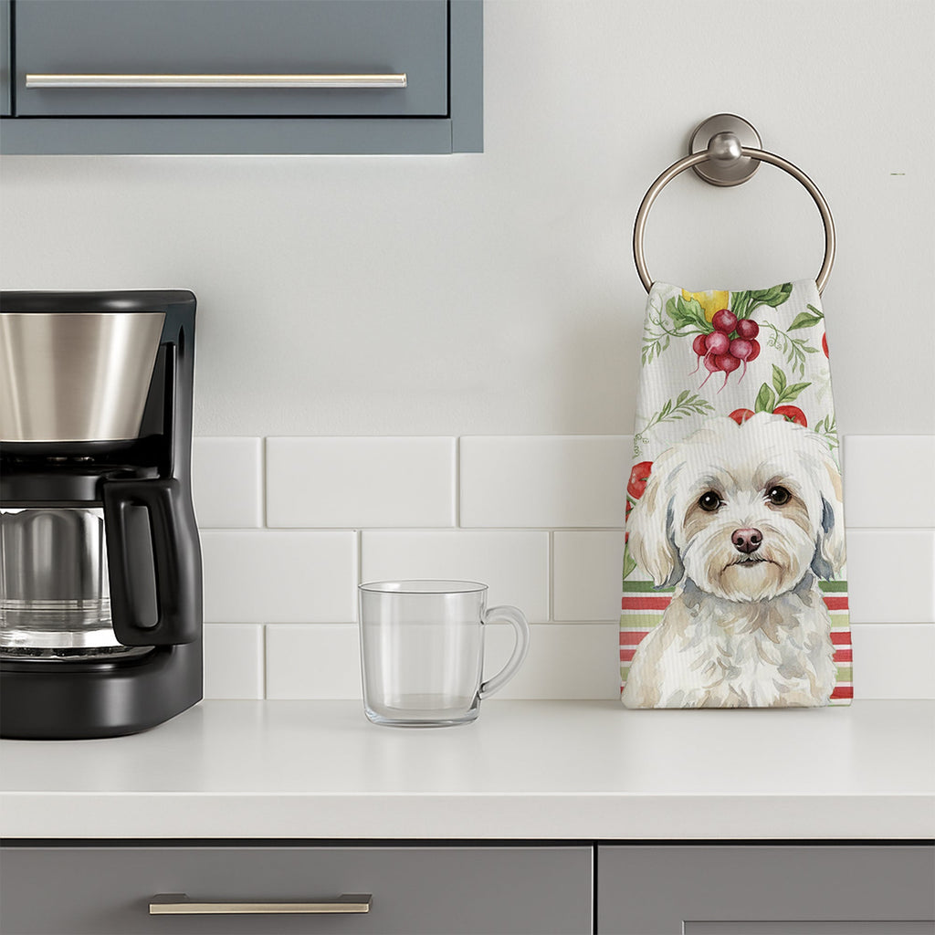 White Havanese Vegetables Kitchen Towel Velour Plush Front and Cotton Loop Back Machine Washable