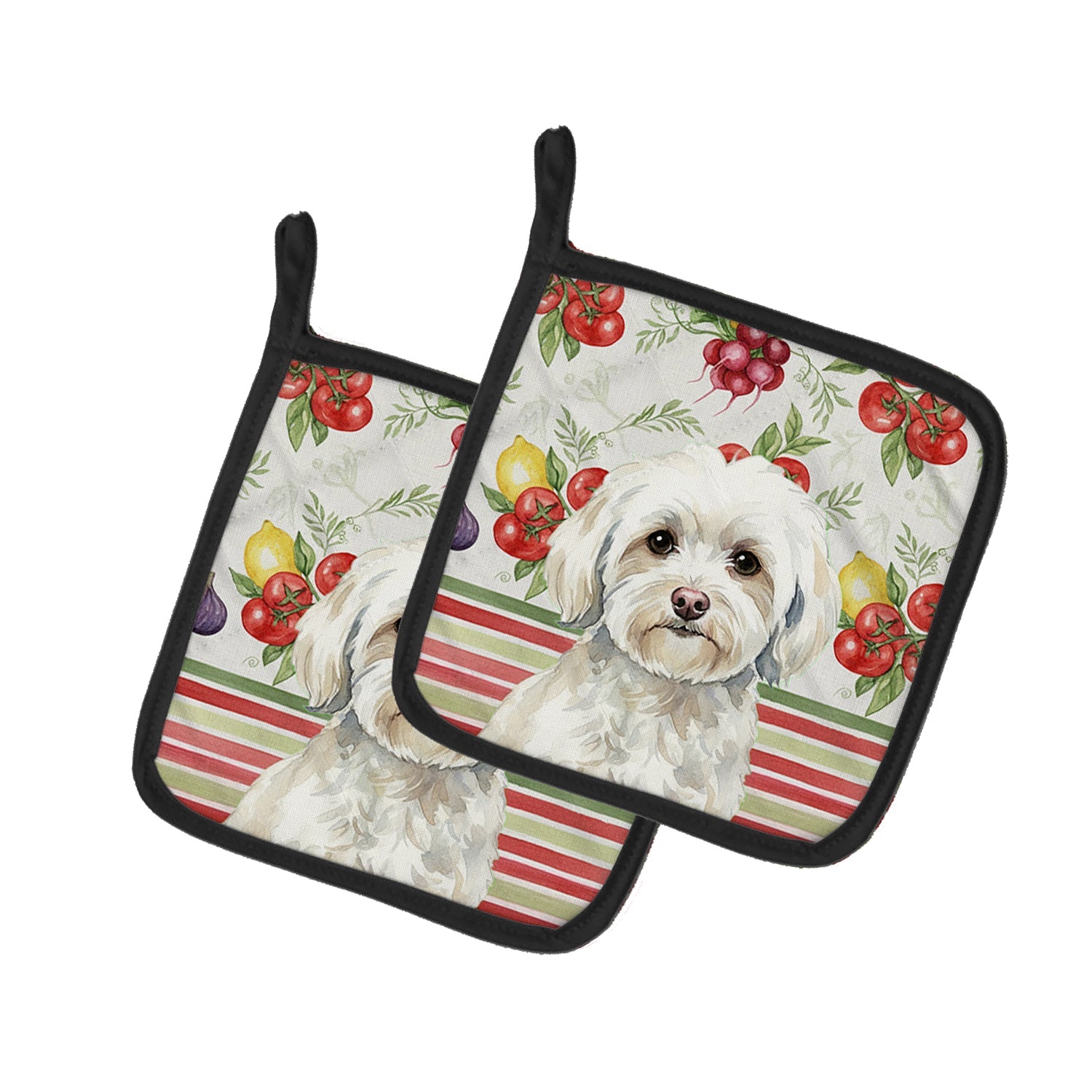 White Havanese Vegetables Pot Holder Set of 2 Heat Resistant Quilted Hot Pads 7.5 x 7.5 Inch, Insulated Kitchen Trivets for Cooking & Baking