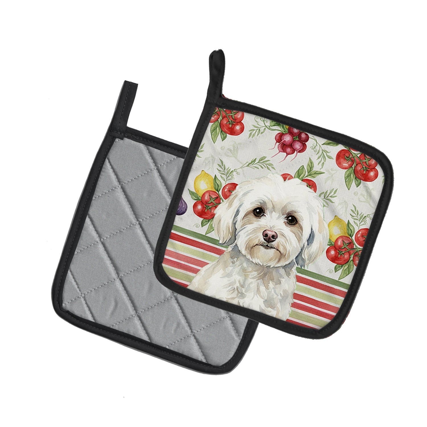 White Havanese Vegetables Pot Holder Set of 2 Heat Resistant Quilted Hot Pads 7.5 x 7.5 Inch, Insulated Kitchen Trivets for Cooking & Baking