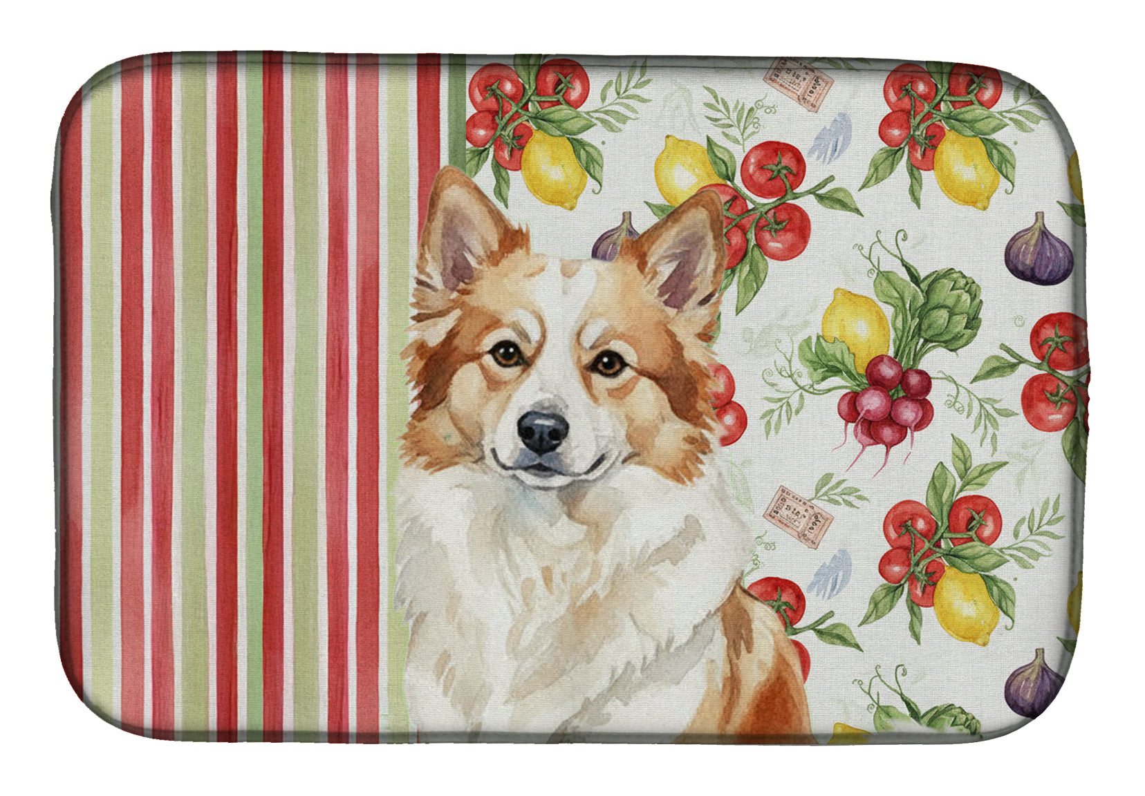 Tan Icelandic Sheepdog Vegetables Dish Drying Mat Absorbent Dish Drying Mat Pad for Kitchen Counter Dish Drainer Mat for Countertop, 14 x 21", Multicolor