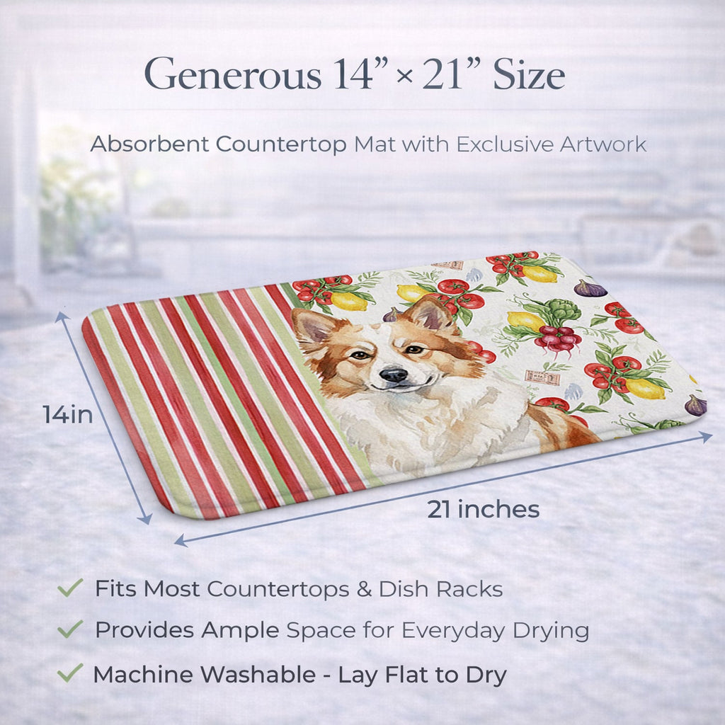 Tan Icelandic Sheepdog Vegetables Dish Drying Mat Absorbent Dish Drying Mat Pad for Kitchen Counter Dish Drainer Mat for Countertop, 14 x 21", Multicolor