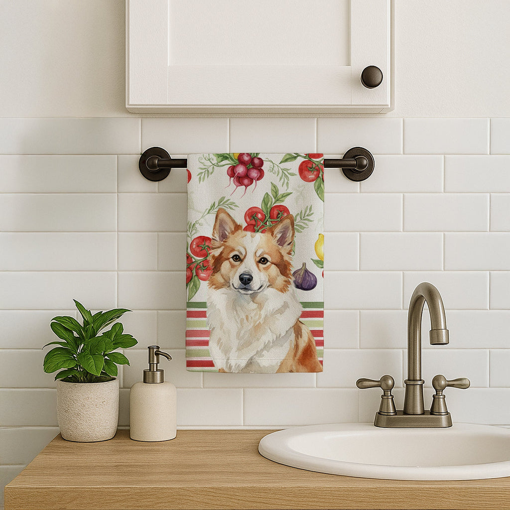 Tan Icelandic Sheepdog Vegetables Kitchen Towel Velour Plush Front and Cotton Loop Back Machine Washable