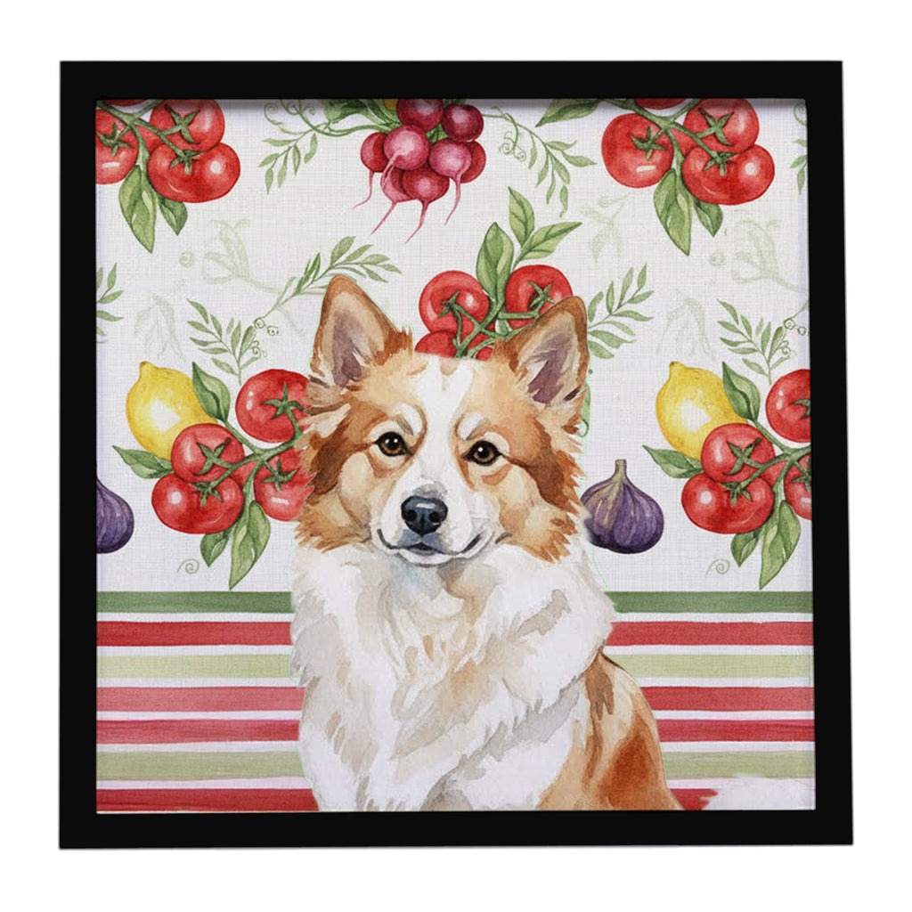Tan Icelandic Sheepdog Vegetables Framed Metal Print Bathroom, Kitchen, Office, Home Decor Wall Art Ready to Hang, Square, 8X8
