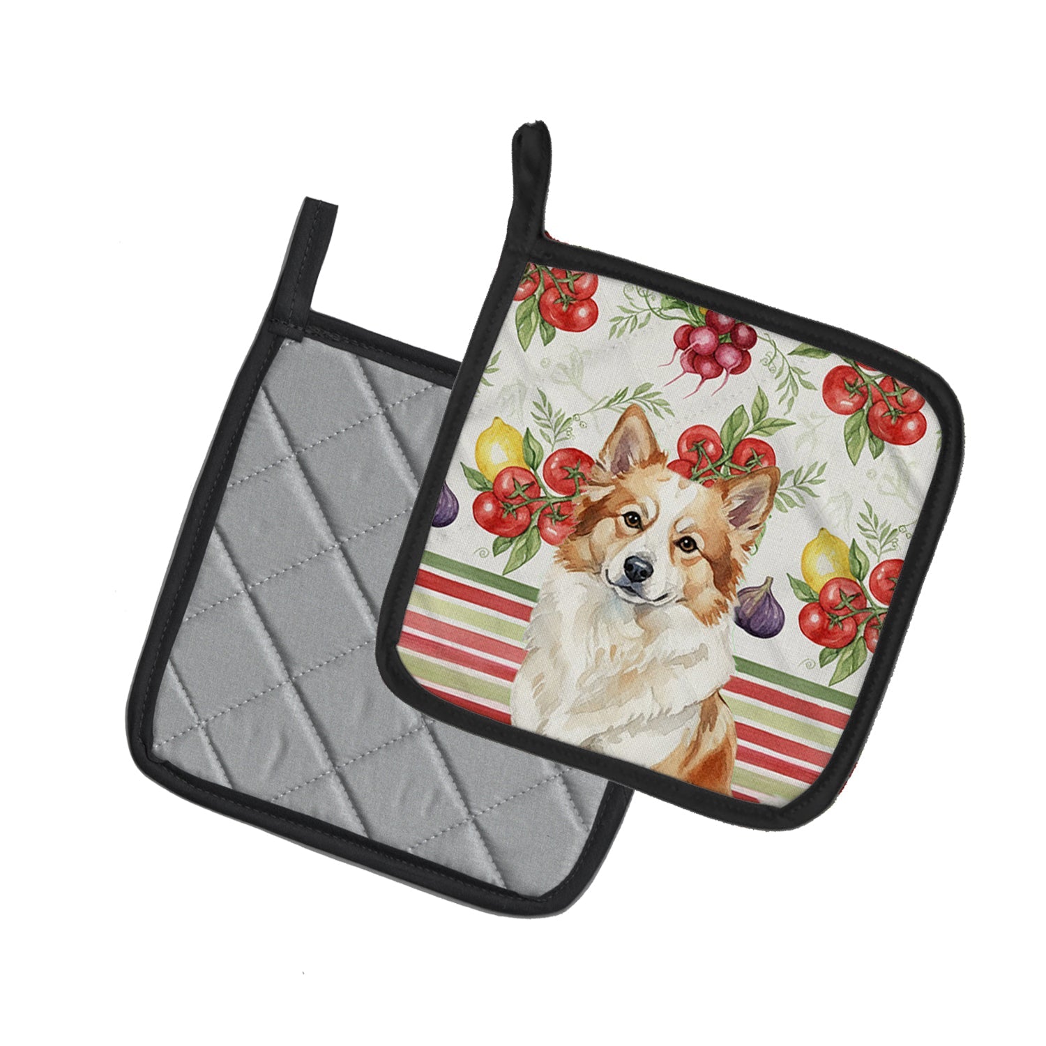 Tan Icelandic Sheepdog Vegetables Pot Holder Set of 2 Heat Resistant Quilted Hot Pads 7.5 x 7.5 Inch, Insulated Kitchen Trivets for Cooking & Baking