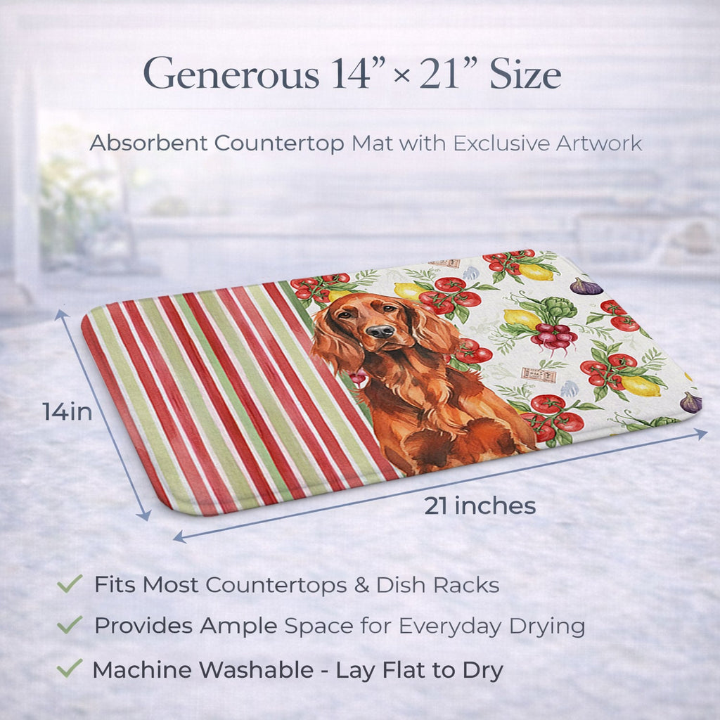 Irish Setter Vegetables Dish Drying Mat Absorbent Dish Drying Mat Pad for Kitchen Counter Dish Drainer Mat for Countertop, 14 x 21", Multicolor