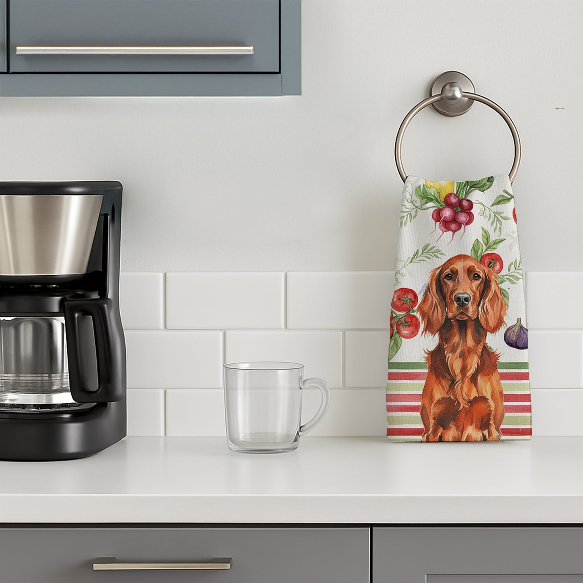 Irish Setter Vegetables Kitchen Towel Velour Plush Front and Cotton Loop Back Machine Washable