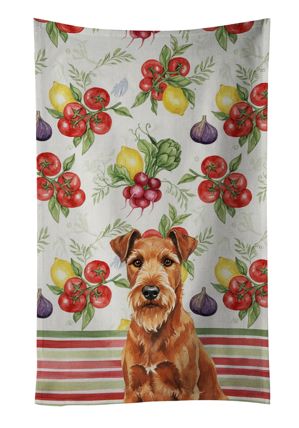 Irish Terrier Vegetables Kitchen Towel Velour Plush Front and Cotton Loop Back Machine Washable