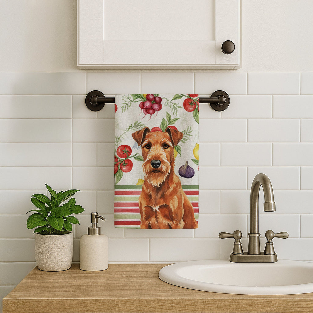 Irish Terrier Vegetables Kitchen Towel Velour Plush Front and Cotton Loop Back Machine Washable