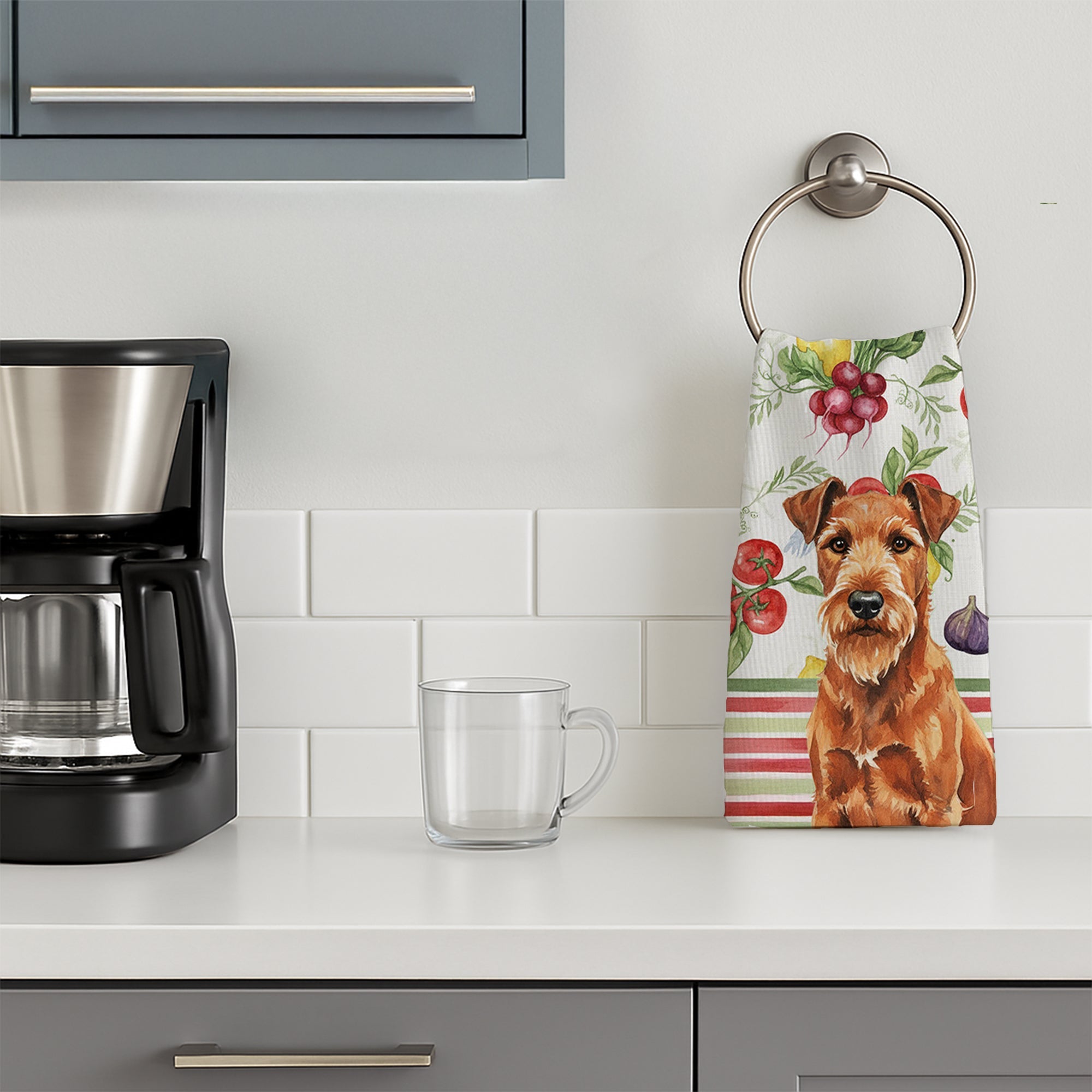 Irish Terrier Vegetables Kitchen Towel Velour Plush Front and Cotton Loop Back Machine Washable