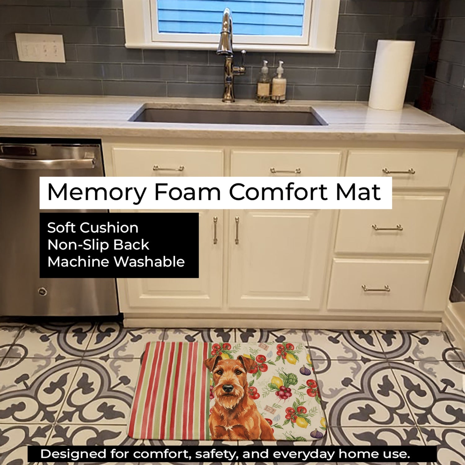 Irish Terrier Vegetables Memory Foam Kitchen Mat Machine Washable Anti-Fatigue Cushion Comfort Bath or Kitchen Rug