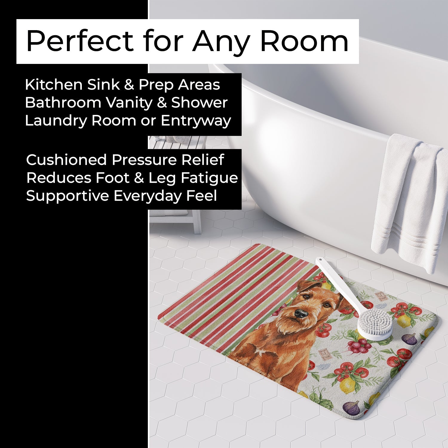 Irish Terrier Vegetables Memory Foam Kitchen Mat Machine Washable Anti-Fatigue Cushion Comfort Bath or Kitchen Rug