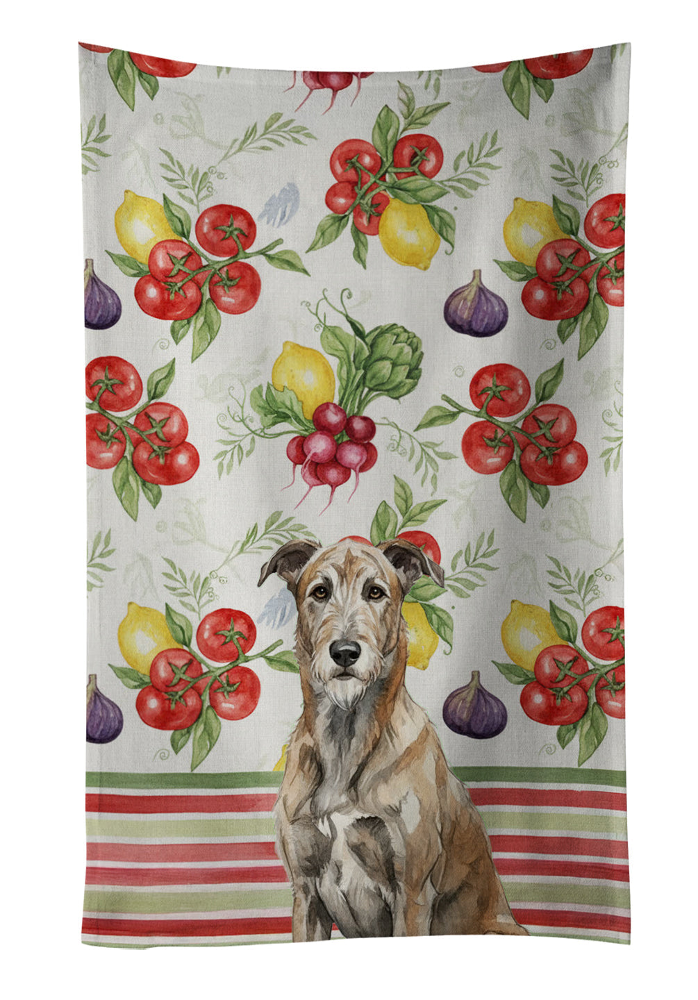 Brindle Irish Wolfhound Vegetables Kitchen Towel Velour Plush Front and Cotton Loop Back Machine Washable