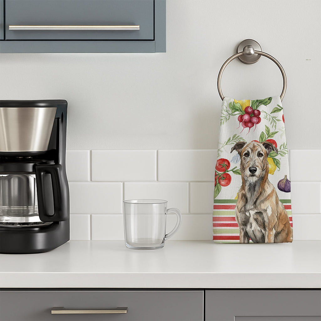 Brindle Irish Wolfhound Vegetables Kitchen Towel Velour Plush Front and Cotton Loop Back Machine Washable