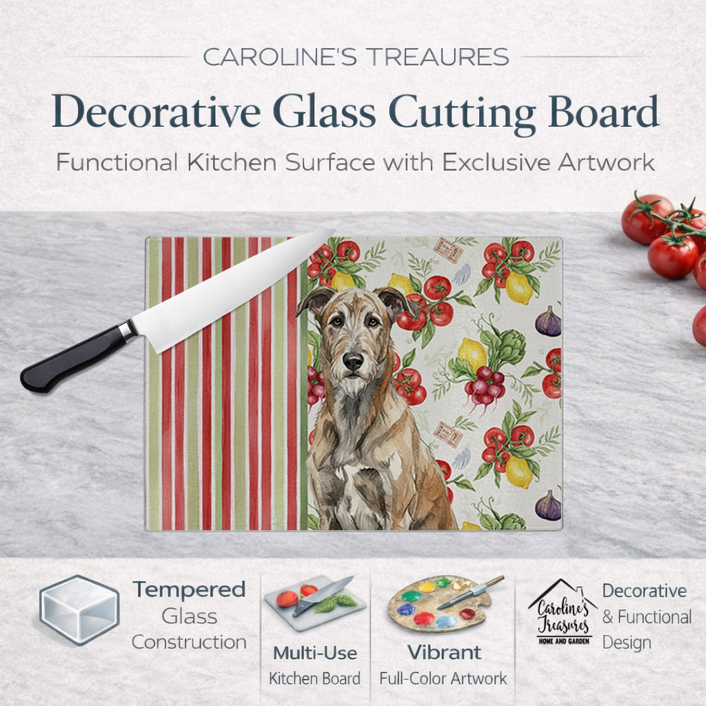 Brindle Irish Wolfhound Vegetables Cutting Board Tempered Glass Kitchen Cutting Surface, Heat Resistant Chopping, Non-Slip Feet, Food Prep & Serving
