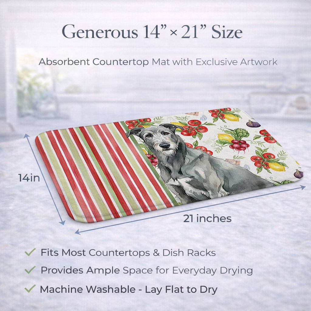 Gray Irish Wolfhound Vegetables Dish Drying Mat Absorbent Dish Drying Mat Pad for Kitchen Counter Dish Drainer Mat for Countertop, 14 x 21", Multicolor