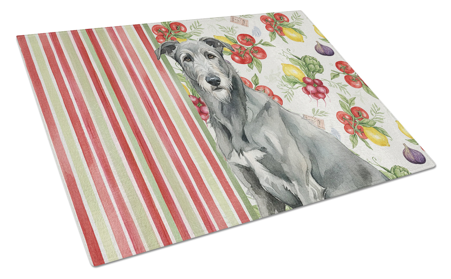 Gray Irish Wolfhound Vegetables Cutting Board Tempered Glass Kitchen Cutting Surface, Heat Resistant Chopping, Non-Slip Feet, Food Prep & Serving