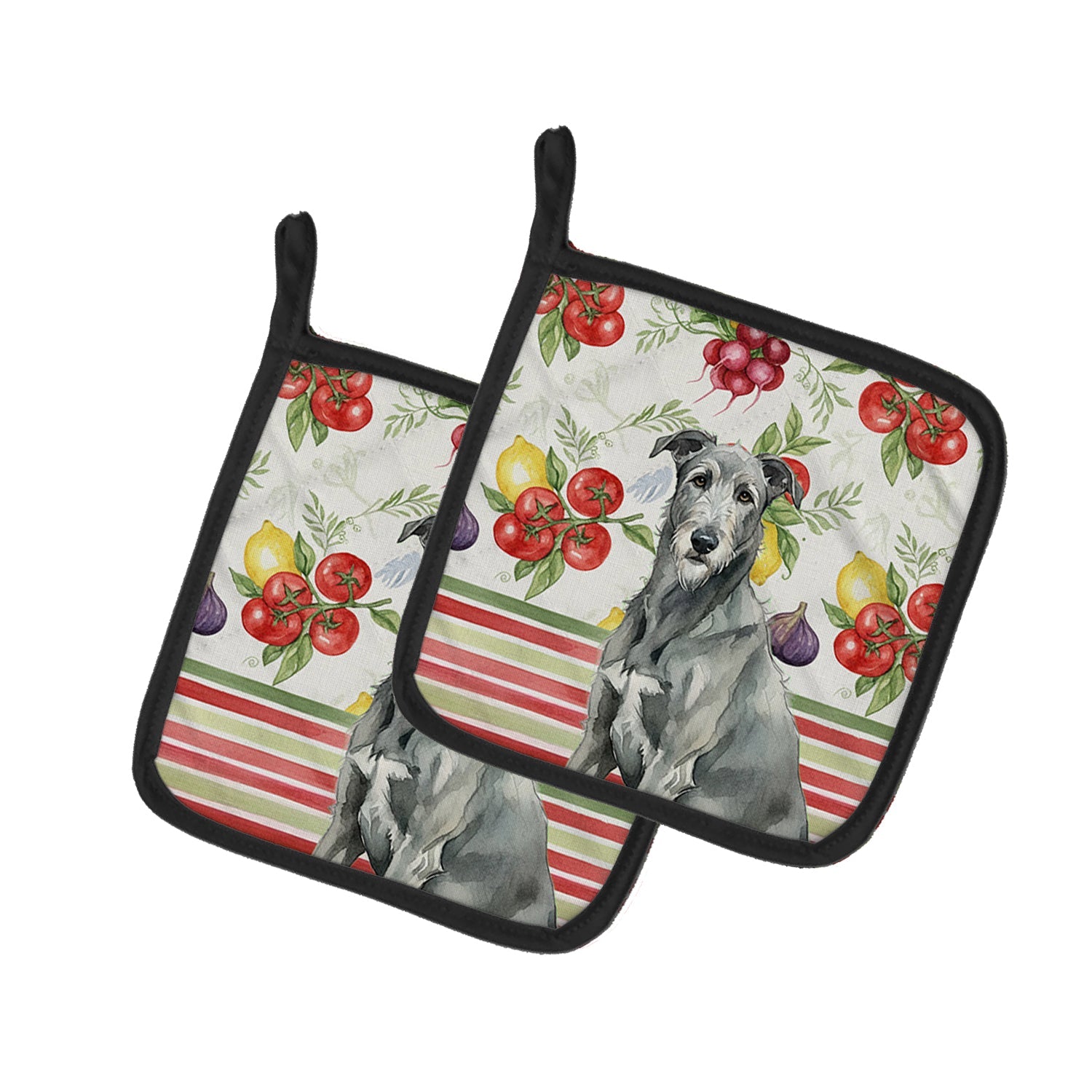 Gray Irish Wolfhound Vegetables Pot Holder Set of 2 Heat Resistant Quilted Hot Pads 7.5 x 7.5 Inch, Insulated Kitchen Trivets for Cooking & Baking