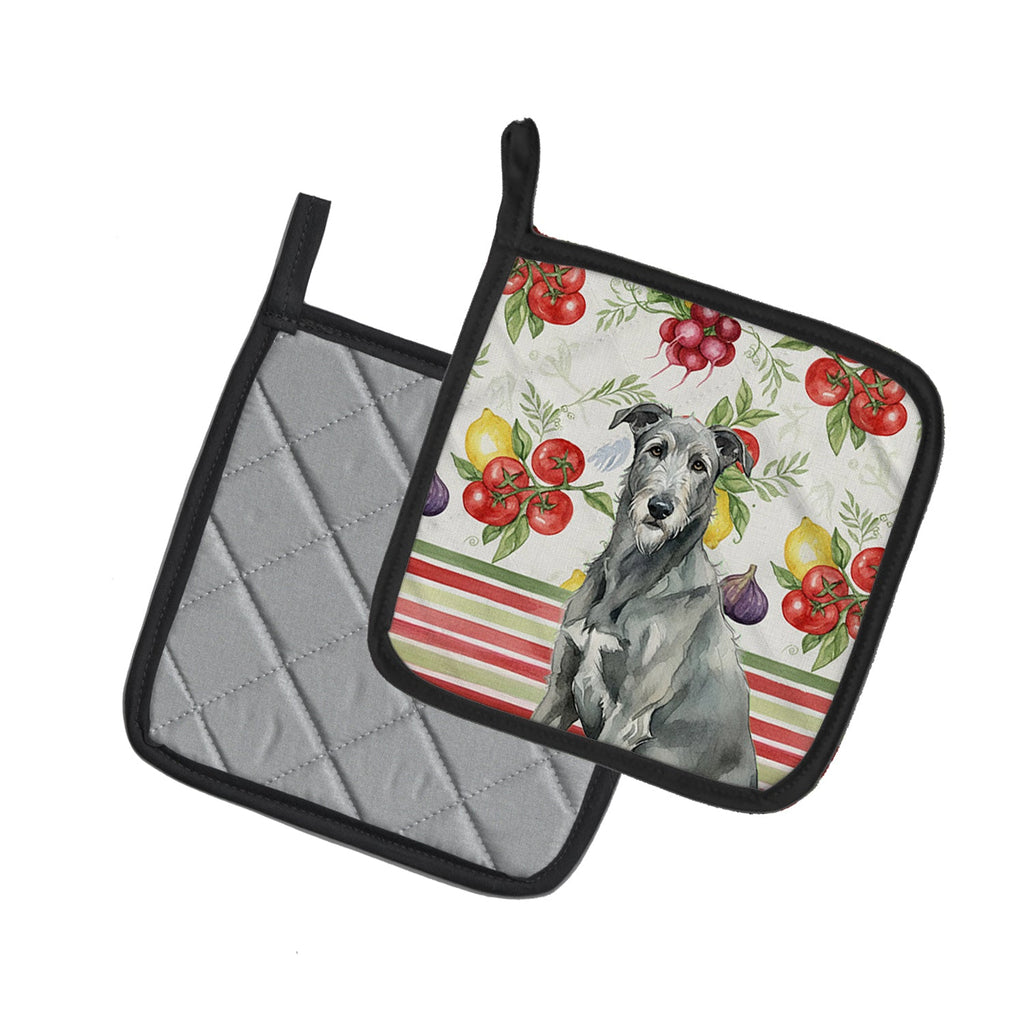 Gray Irish Wolfhound Vegetables Pot Holder Set of 2 Heat Resistant Quilted Hot Pads 7.5 x 7.5 Inch, Insulated Kitchen Trivets for Cooking & Baking