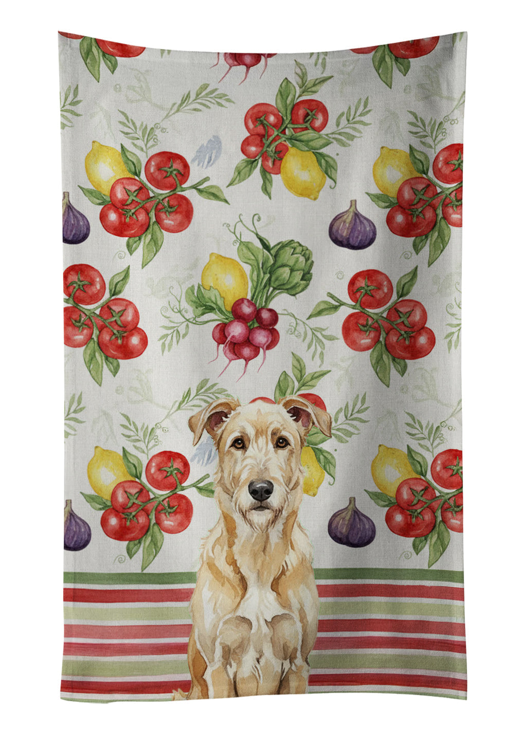 Wheaten Irish Wolfhound Vegetables Kitchen Towel Velour Plush Front and Cotton Loop Back Machine Washable