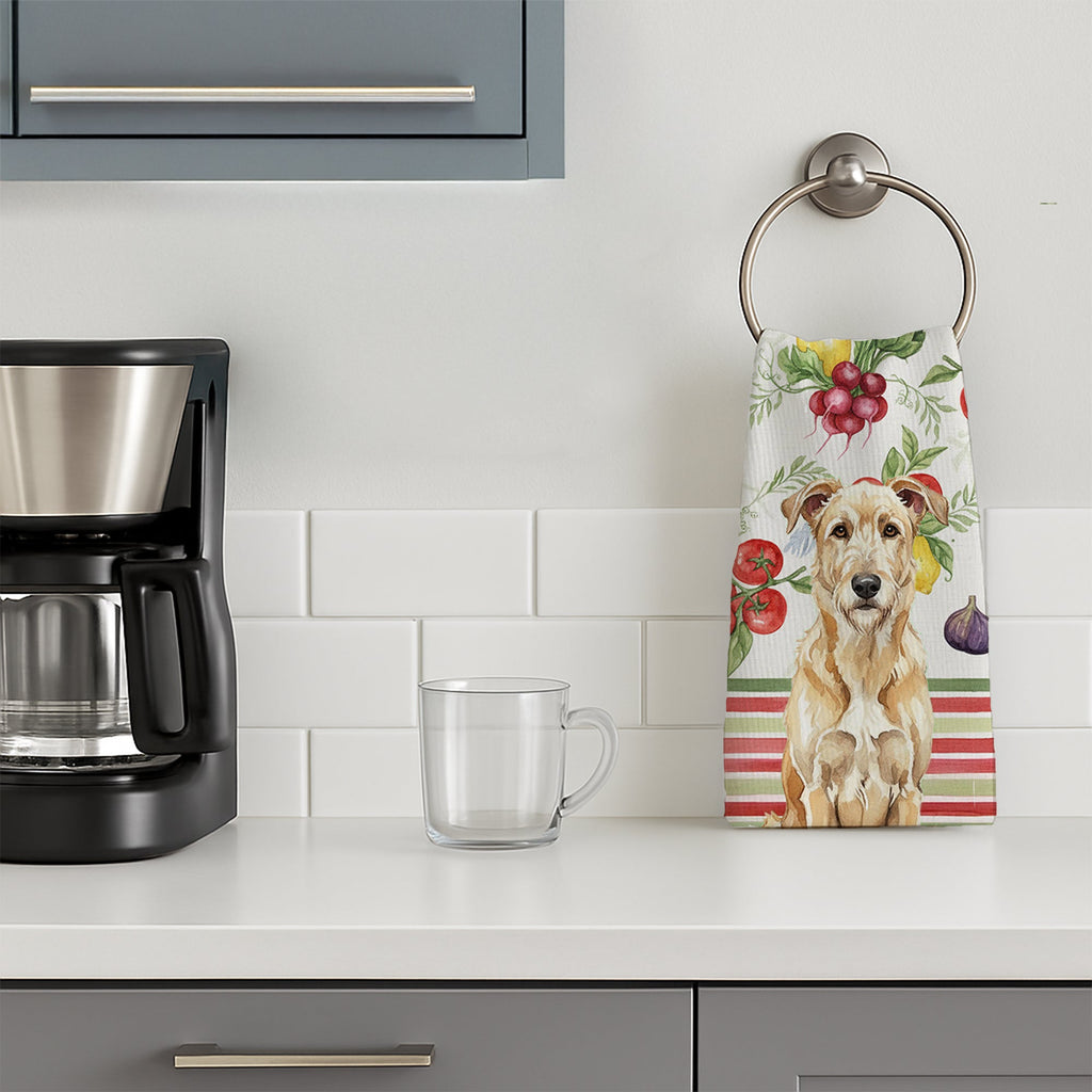 Wheaten Irish Wolfhound Vegetables Kitchen Towel Velour Plush Front and Cotton Loop Back Machine Washable