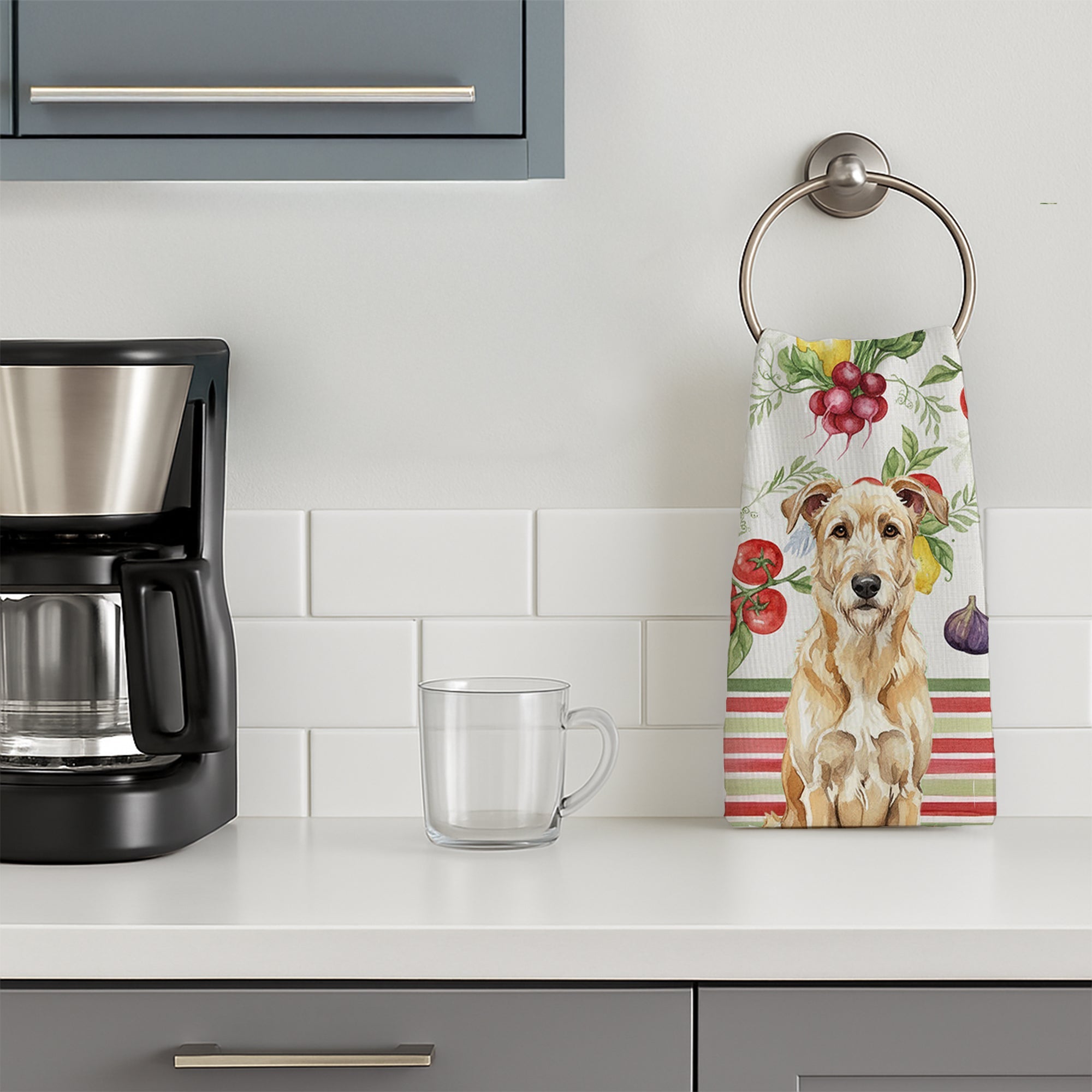 Wheaten Irish Wolfhound Vegetables Kitchen Towel Velour Plush Front and Cotton Loop Back Machine Washable
